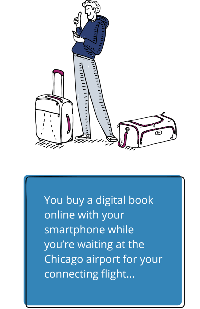 You buy a digital book online with your smartphone while you're waiting at the Chicago airport for your connecting flight…